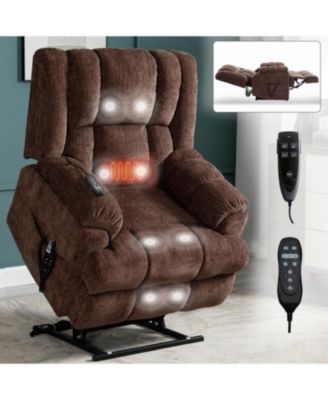 Dual Motor Power Lift Recliner with Heat & Massage, 350 LBS, Brown