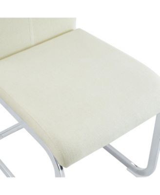  Luxury Dining Chairs, White Fabric & Silver Legs, Set of 2