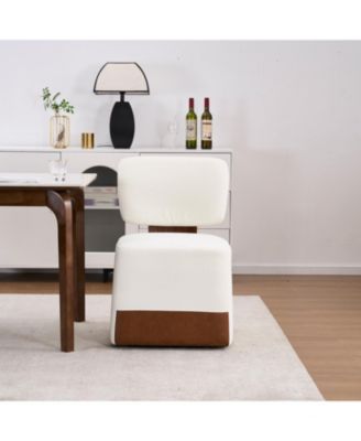 Linen Upholstered Armless Dining Chair with Casters,IVORY