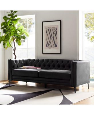 Wales Contemporary 84" Upholstered Button-tufted Sofa with Metal Legs