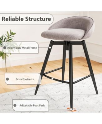 25" Linen Upholstery Metal Frame Backrest, Footrest, 360° Swivel Seat, Comfortable Padding Set of 4 Bar Stools