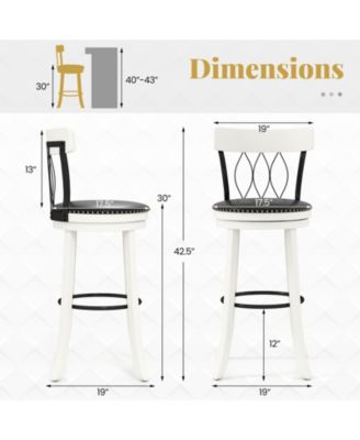 29'' Set of 4 Bar Stools w/ Footrest Rubber Wood Frame & Tufted Rivets
