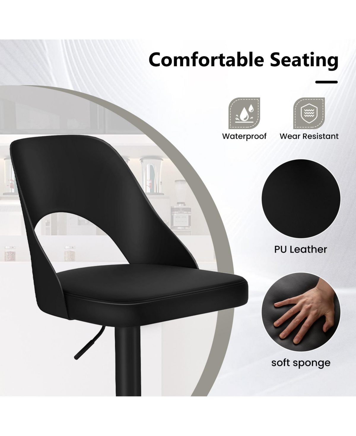 Gymax Bar Stools Set of 4 w/Enlarged Pu Leather Seat Footrest Swivel Chairs