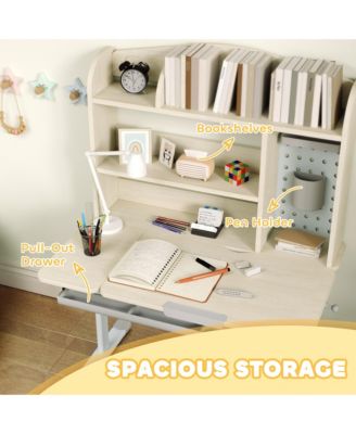 Kids Study Desk and Chair Set with Tiltable Desktop and Hutch,