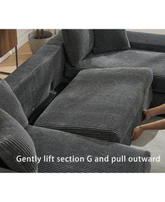 114" U-Shaped Corduroy Upholstery Pull-Out Sleeper Bed, Oversized Convertible Sectional, Chaise Lounges, Pillows & Cushions Sofa Bed