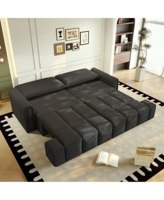Modern 4-Seat Teddy Fabric Sleeper Sofa with Storage, 90" Pull-Out Couch Bed, King Size Convertible for Living Room