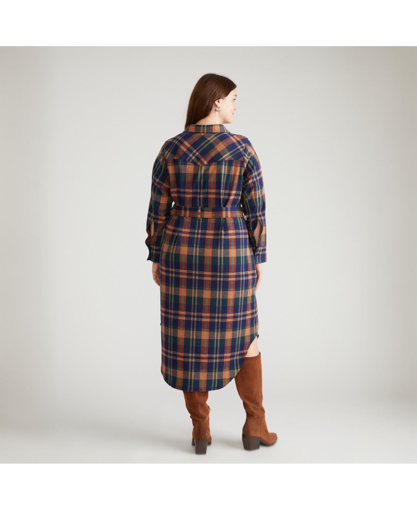 Женское платье Universal Standard Morgan Belted Stretch Flannel Shirtdress, цвет: Клетчатый, вариант 1 — фото 3