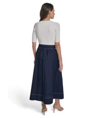 Women's Knit Bodice Twofer and Midi Skirt Dress