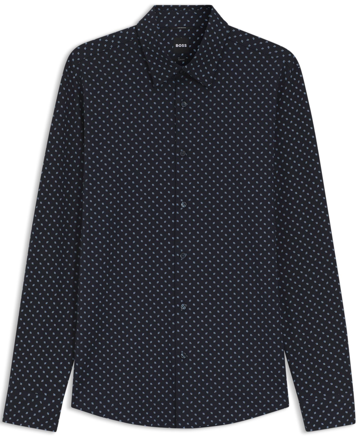 Мужская рубашка Hugo Boss Printed Cotton Blend Slim-Fit Dress Shirt, цвет: Тёмный синий — фото 6