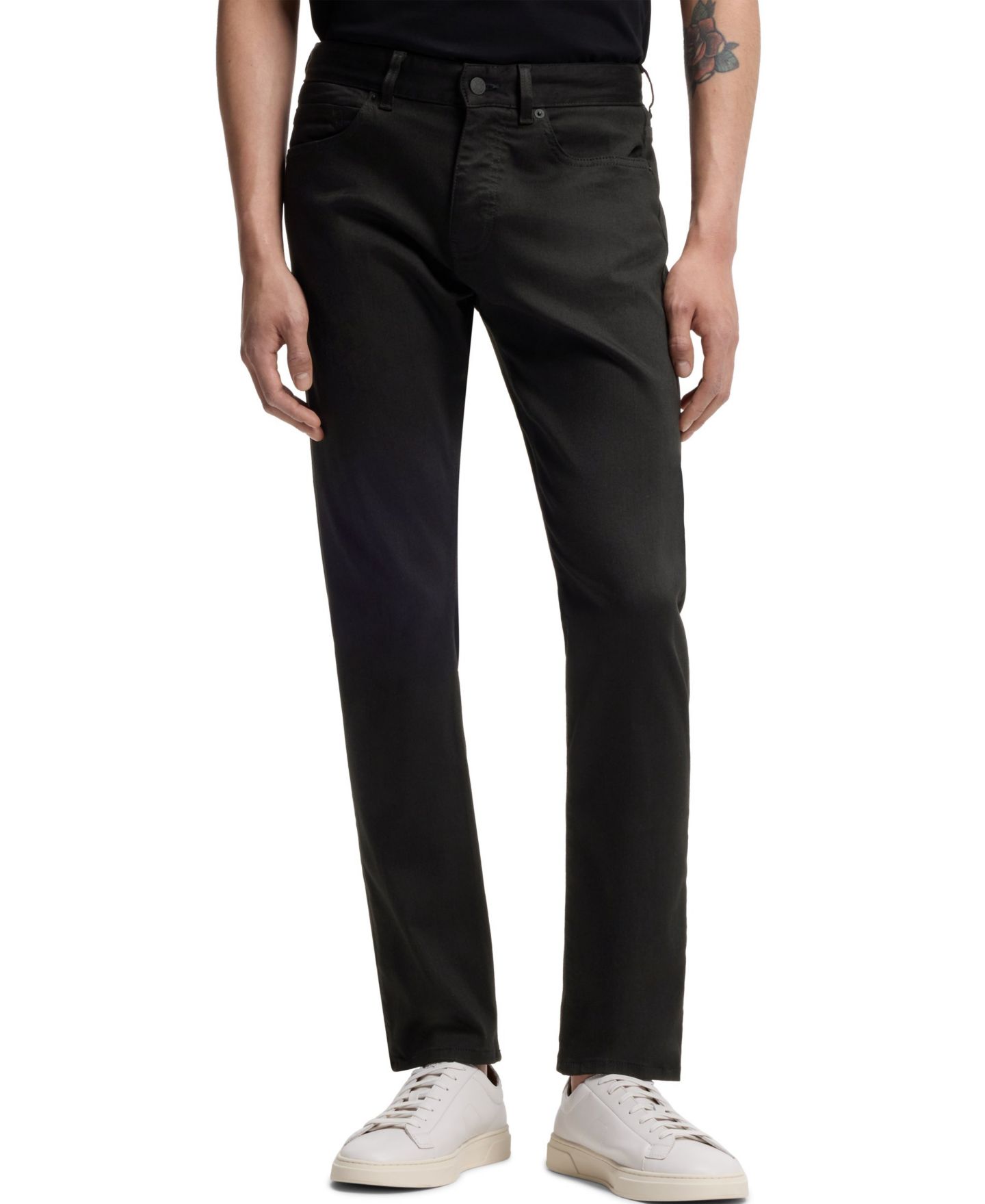 Мужские брюки Hugo Boss Fade-Resistant Twill Slim-Fit, цвет: Чёрный — фото 1