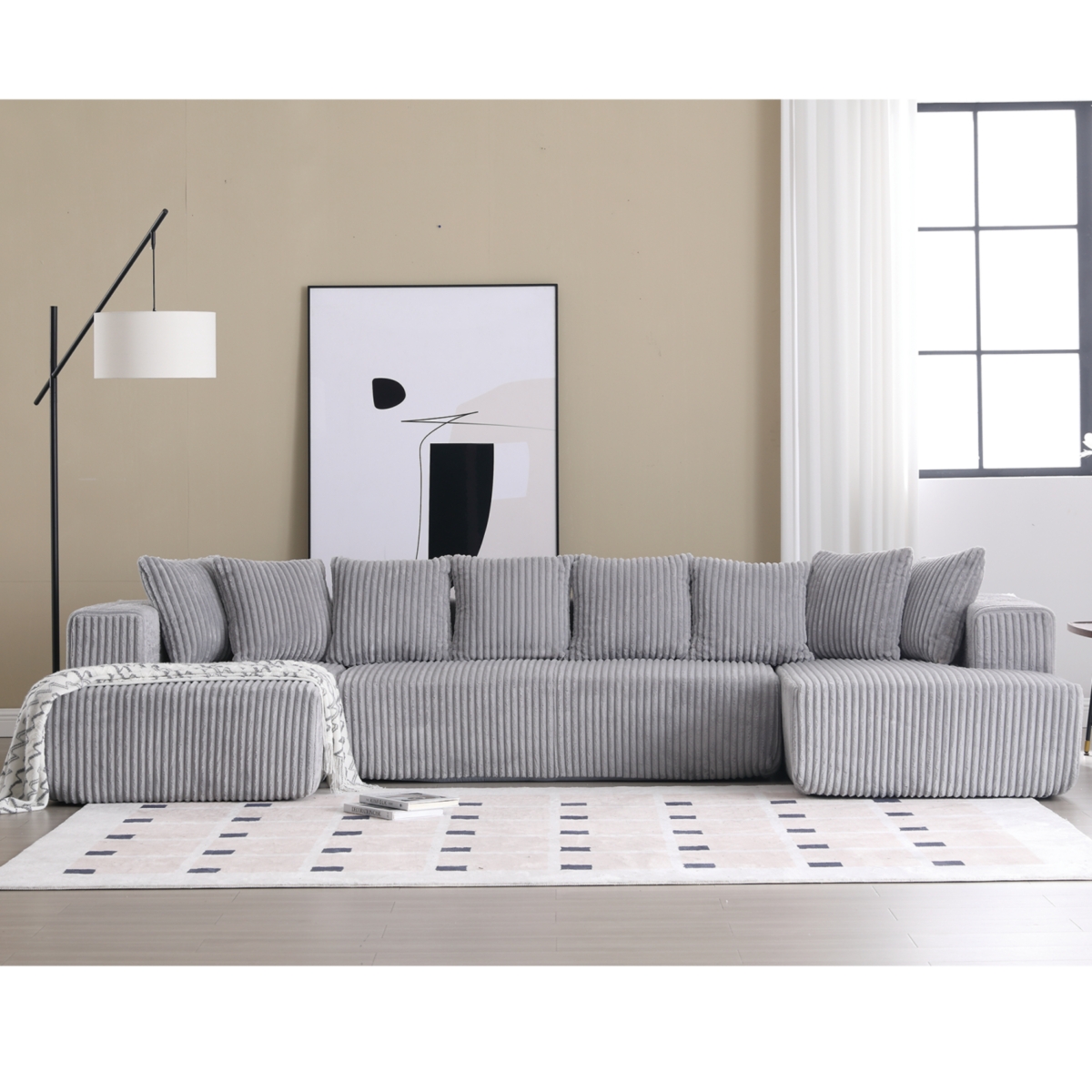 Streamdale Furniture 131" Modular U-Shape Striped Corduroy Sofa
