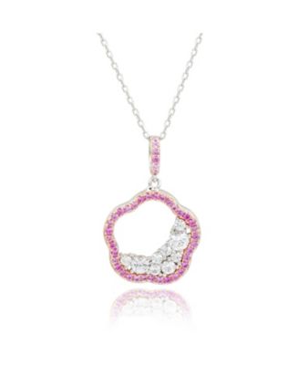 Sterling Silver Pink Sapphire & Created White Sapphire Half Moon Cluster Flower Pendant