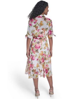 Women's Tie-Sleeve Printed Midi Dress
