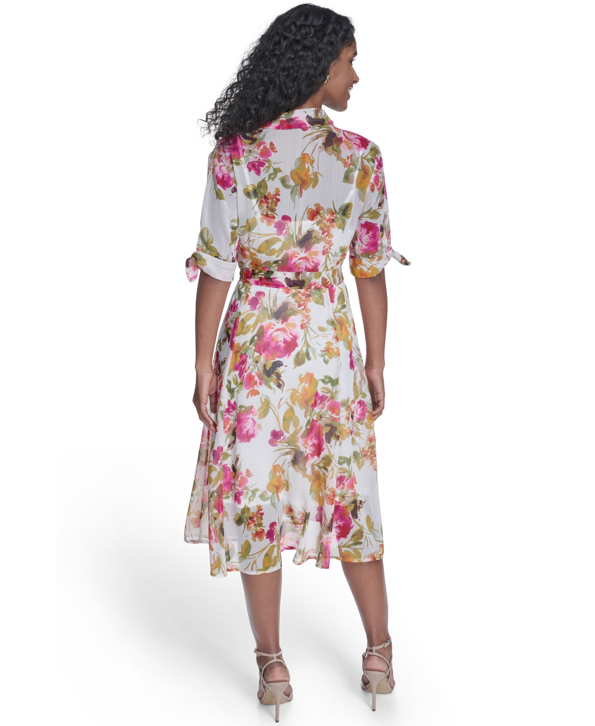 Calvin Klein Women's Tie-Sleeve Printed Midi Dress