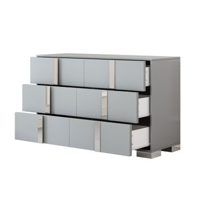 Streamdale Elegant Mirrored Dresser with Metal Handle and 6 Drawers, Grey