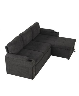 Streamdale 83.5" L-Shaped Sofa Bed with Storage, Cup Holders & USB