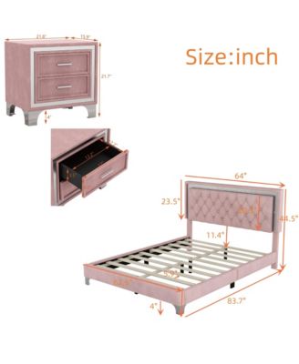 Streamdale Queen Upholstered LED Bed Set with 2 Nightstands