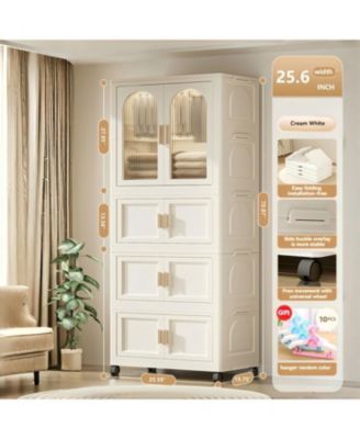 25.59" Wide Folding Wardrobe with Magnetic Doors and Wheels