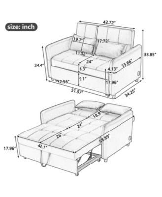 51.57" Convertible Sleeper Bed, Adjustable Oversized Armchair with Three USB Ports for Small Space