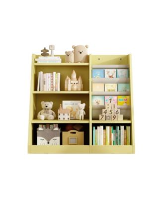 Kids Wooden Bookcase Organizer Adjustable Shelf, Sling Book Rack, for Playroom, School, Nursery