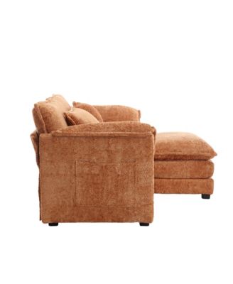  Chenille fabric, removable armrests with side pockets, high density sponge filling, oversized double sofa with footstool