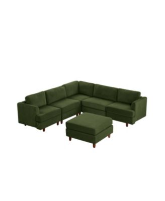 Corduroy 6-Seater Modular Sectional Sofa (Green)