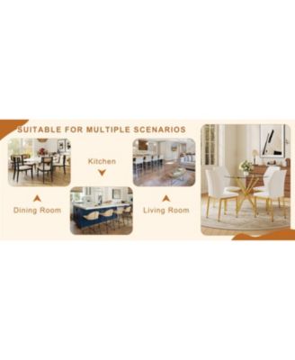 4-Piece Round Glass Dining Set with White-Gold Chairs