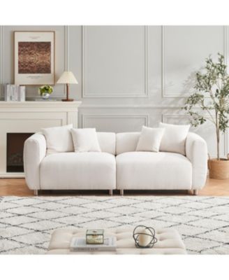 89" White Sofa with Metal Legs & Pillows