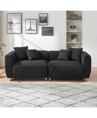 89" Black Sofa Metal Legs 3 Seater Solid Wood Frame & Pillows