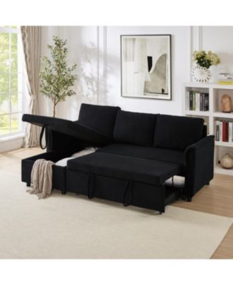Corduroy Sleeper Sectional Sofa with Storage Chaise - Black