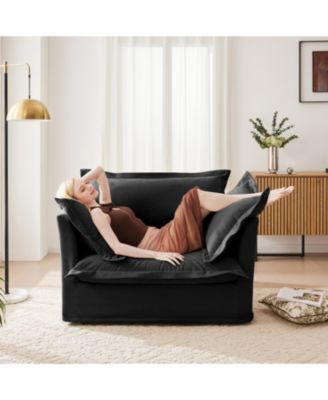 Black Chenille Slipcovered Armchair with Large Pillows