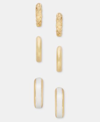 Gold-Tone 3-Pc. Set Enamel Small Hoop Earrings