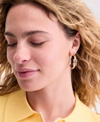 Gold-Tone Knotted Hoop Medium Hoop Earrings, 1.47"