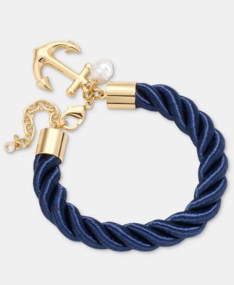 Gold-Tone Anchor Ribbon Rope Charm Bracelet