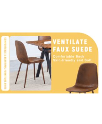 Walnut Leg Suede Chair & Herringbone Table Dining Set