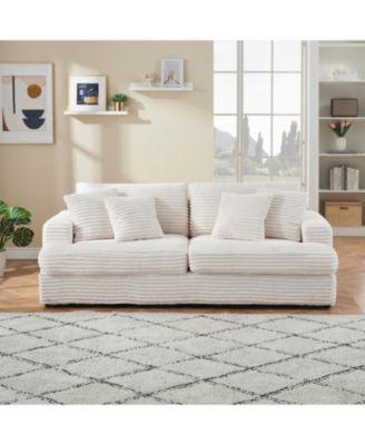 Corduroy 3-Seater Sofa w/ 4 Pillows - White