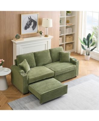 80" Folding Corduroy Sofa Bed w/ Cup Holder & Pillow - Green
