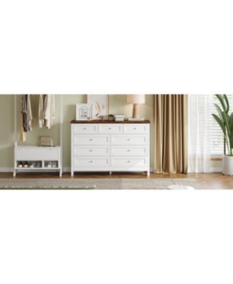  Rustic White 9-Drawer Dresser