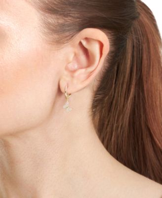 Cubic Zirconia Butterfly Charm Dangle Huggie Hoop Earrings