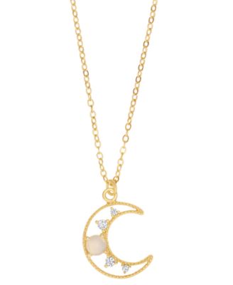 Cubic Zirconia & Simulated Opal Moon Pendant Necklace