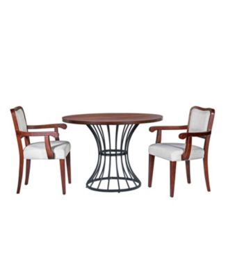 42" Round Oak Dining Set- Table & 2 Walnut Armchairs