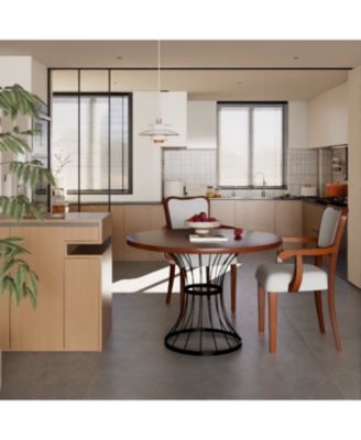 42" Round Oak Dining Set- Table & 2 Walnut Armchairs