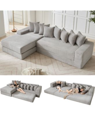 Oversize Cloud Couch L-Shape Sofa Bed, 8 Pillows, Corduroy