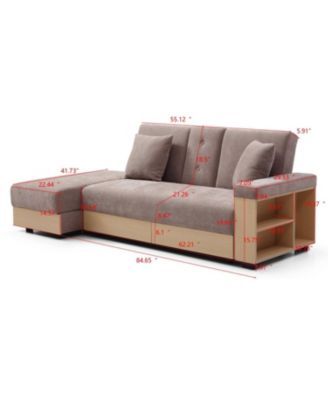  Convertible Sleeper Sofa Bed with Storage Ottoman & Drop Down Table - Light Brown