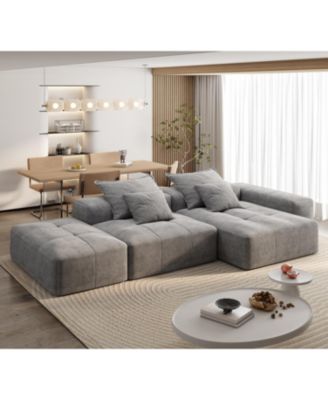 Streamdale Modern Oversized Chenille Sectional Sofa with Ottoman & Pillows