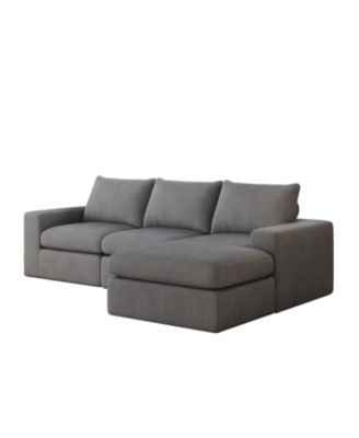 99" Corduroy Sectional Sofa with Chaise & 3 Pillows