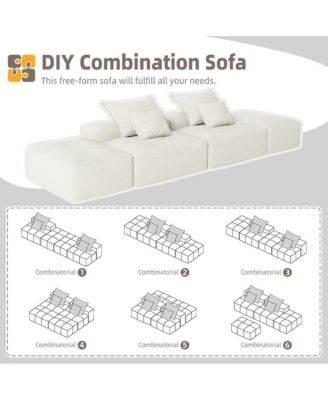  Modern Chenille Sectional Sofa with Ottomans & Pillows - BEIGE
