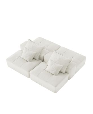  Modern Chenille Sectional Sofa with Ottomans & Pillows - BEIGE