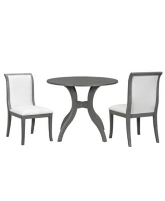  Oak Gray Round Dining Set- 39.4" Table + 2 Chairs