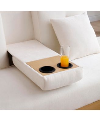  Convertible Sleeper Sofa Bed with Storage Ottoman & Drop Down Table - Beige